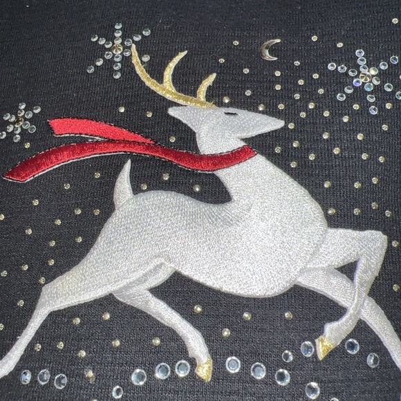 Christine Alexander Sweatshirt Women's M Black Reindeer Scarf Rhinestones - Picture 3 of 6